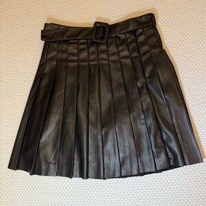Black Pleated Leather Skirt